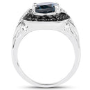 4.27 Carat Genuine London Blue Topaz, Black Spinel & White Topaz .925 Sterling Silver Ring