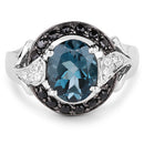 4.27 Carat Genuine London Blue Topaz, Black Spinel & White Topaz .925 Sterling Silver Ring