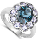 4.60 Carat Genuine London Blue Topaz and Tanzanite .925 Sterling Silver Ring