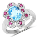 2.28 Carat Genuine Swiss Blue Topaz and Ruby .925 Sterling Silver Ring