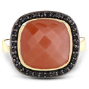 6.74 Carat Genuine Peach Moonstone and Black Spinel .925 Sterling Silver Ring