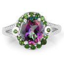 3.92 Carat Genuine Mystic Quartz& Chrome Diopside .925 Sterling Silver Ring