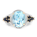 14K Yellow Gold Plated 5.80 Carat Genuine Blue Topaz & Blue Sapphire .925 Sterling Silver Ring