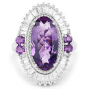 7.96 Carat Genuine Amethyst and White Topaz .925 Sterling Silver Ring