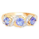 14K Yellow Gold Plated 1.20 Carat Genuine Tanzanite and White Topaz .925 Sterling Silver Ring