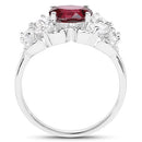 3.16 Carat Genuine Rhodolite and White Zircon .925 Sterling Silver Ring