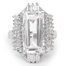 9.77 Carat Genuine Crystal Quartz & White Topaz .925 Sterling Silver Ring