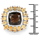 9.16 Carat Genuine Smoky Quartz & Citrine .925 Sterling Silver Ring