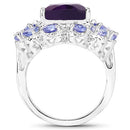 5.82 Carat Genuine Amethyst and Tanzanite .925 Sterling Silver Ring