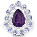 5.82 Carat Genuine Amethyst and Tanzanite .925 Sterling Silver Ring