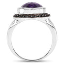 5.35 Carat Genuine Amethyst and Black Spinel .925 Sterling Silver Ring