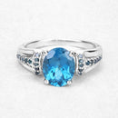 2.72 Carat Genuine London Blue Topaz and Blue Diamond .925 Sterling Silver Ring