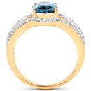 14K Yellow Gold Plated 2.30 Carat Genuine London Blue Topaz and White Topaz .925 Sterling Silver Ring