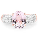 14K Rose Gold Plated 3.27 Carat Genuine Kunzite Oval and White Zircon .925 Sterling Silver Ring Ring