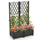 PE Rattan Raised Garden Bed with Trellis Planter Box for Climbing Plants-Brown