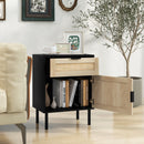 Rattan Nightstand Set of 2 with Drawer and Cabinet-Natural
