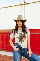 Raw Cut V-neck Texas Cowboy Graphic Tee