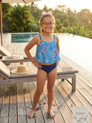Summer Crush Big Girls Printed Flounce Tankini TOP ONLY - Blue, Size 16
