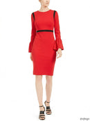 Calvin Klein Womens Striped Bell Sleeve Jewel Neck Sheath, Size 15