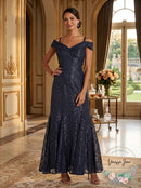 R & M Richards Off-the-Shoulder Lace Gown, 8