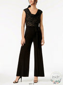 Connected Glitter Illusion Wide-Leg Jumpsuit, Size 10