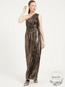 Calvin Klein Womens Metallic One Shoulder Evening Dress, Size 4