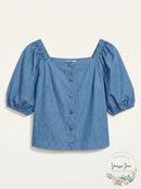 Lucy Paris Womens Denim Off-the-Shoulder Button-Down Top, Blue, Size Small