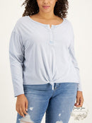 Rebellious One Womens Light Blue Stretch Long Sleeve Boat Neck Top Plus 2X