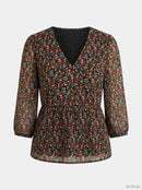 Notes Du Nord Womens Neeve Floral Print V-Neck Wrap Top, Size 8