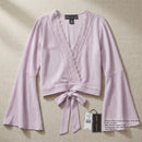 Polly and Esther Juniors Lace Trim Surplice Top, Size Large