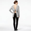 BAR III Womens Metallic Twist-back Long Sleeve Jewel Neck Top, Size Small