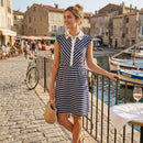 Monteau Big Girls Embroidered Collar Striped Dress, Size Small