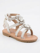 Petalia Little Girls Flowers And Shimmer Detail Sandals, Size 9/White