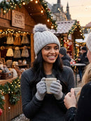 Aqua Knit Pompom Hat, Os, Gray