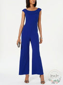 Connected Apparel Womens Blue Short Sleeve Off Shoulder Jumpsuit, Size 12