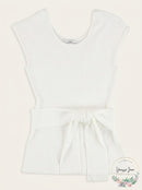 bar III Womens Tie Waist Cap Sleeve Pullover Sweater, White, Size XS