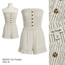 City Triangles Strapless Smocked Striped Romper Cream/Black Size M