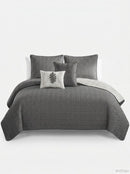 VCNY Home Hayden Solid Reversible Geometric Quilt Set, Queen, Charcoal/Vanilla