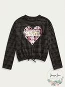 Belle Du Jour Big Girls Sequined Heart Drawstring Shirt, Size XL