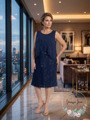SLNY Womens Navy Embellished Sheer Overlay Sheath Formal Dress Plus Size: 16W