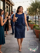 SLNY Womens Navy Embellished Sheer Overlay Sheath Formal Dress Plus Size: 16W
