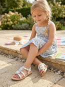 Petalia Little Girls Flowers And Shimmer Detail Sandals, Size 9/White