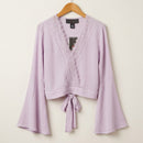Polly and Esther Juniors Lace Trim Surplice Top, Size Large