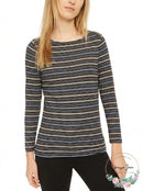 Anne Klein Womens Striped Boatneck T-Shirt, Size Large