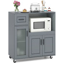 Rolling Kitchen Island with Wheels Drawer and Glass Door Cabinet-Gray
