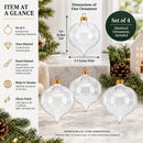 Set of 4 Pointed Onion-Shape Finial Clear Glass Christmas Ornaments