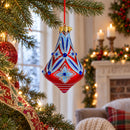 Blue Geometrical Bell Finial Glass Christmas Ornament