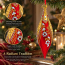 Red and Gold Jewel-Encrusted Elongated Pointed Teardrop Finial Glass Christmas Ornament