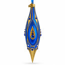 Royal Blue and Gold Jeweled Elongated Pointed Teardrop Finial Glass Christmas Ornament