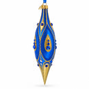 Royal Blue and Gold Jeweled Elongated Pointed Teardrop Finial Glass Christmas Ornament